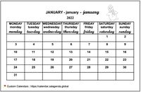 January 2022 calendar for primary schools