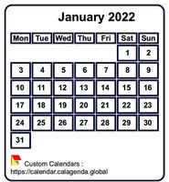 January 2022 mini white calendar