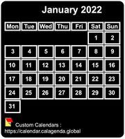 January 2022 mini black calendar