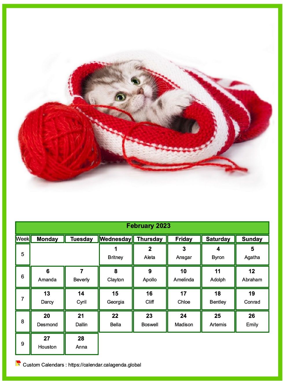 Calendar February 2023 cats