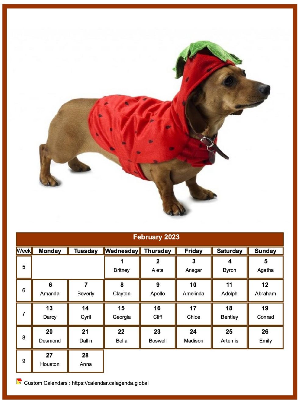 Calendar February 2023 dogs