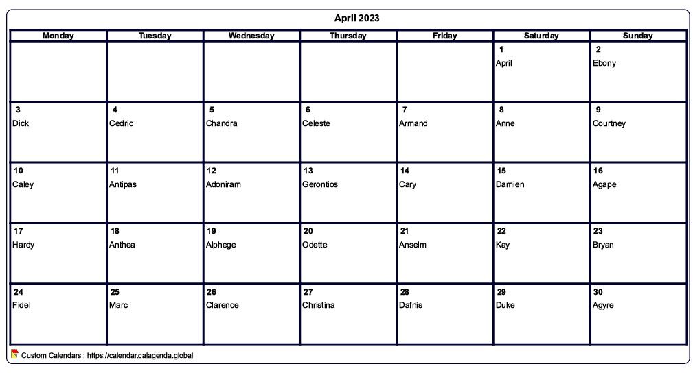 Calendar April 2023 to print blank