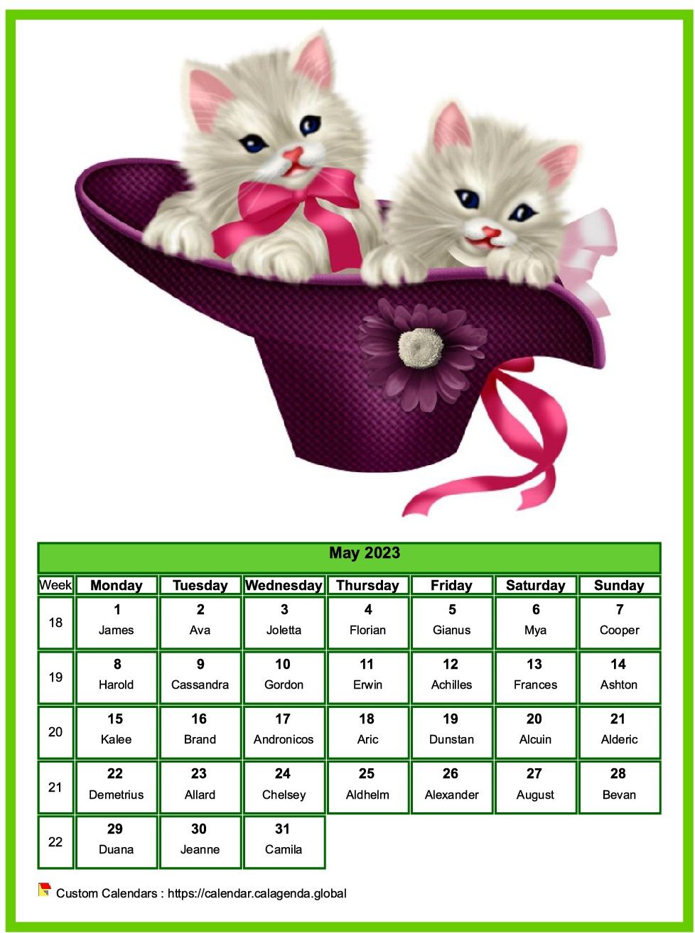 Calendar May 2023 cats