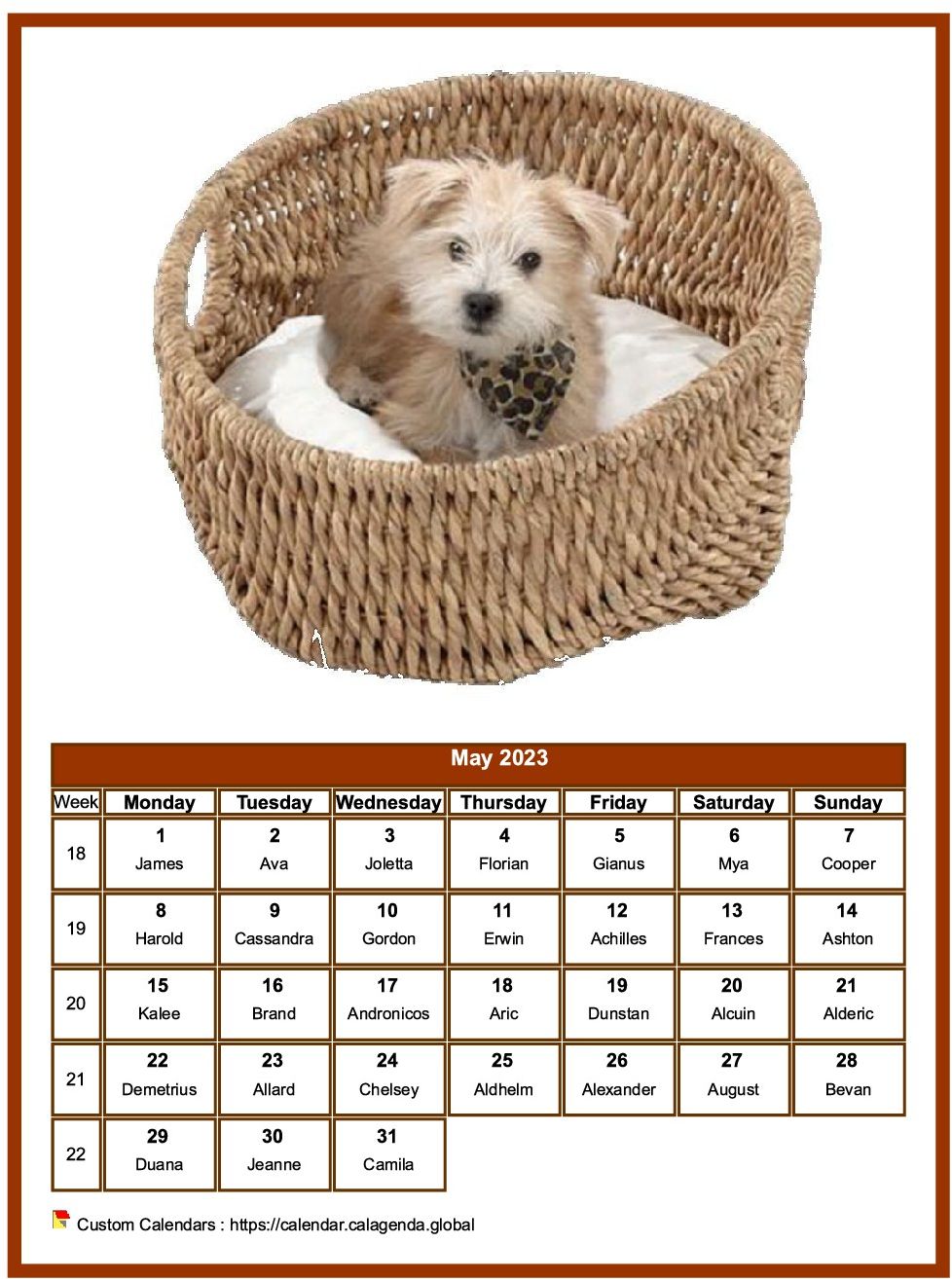 Calendar May 2023 dogs
