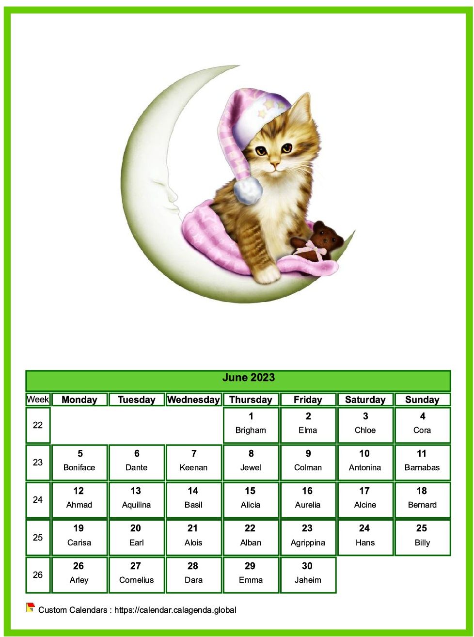 Calendar June 2023 cats