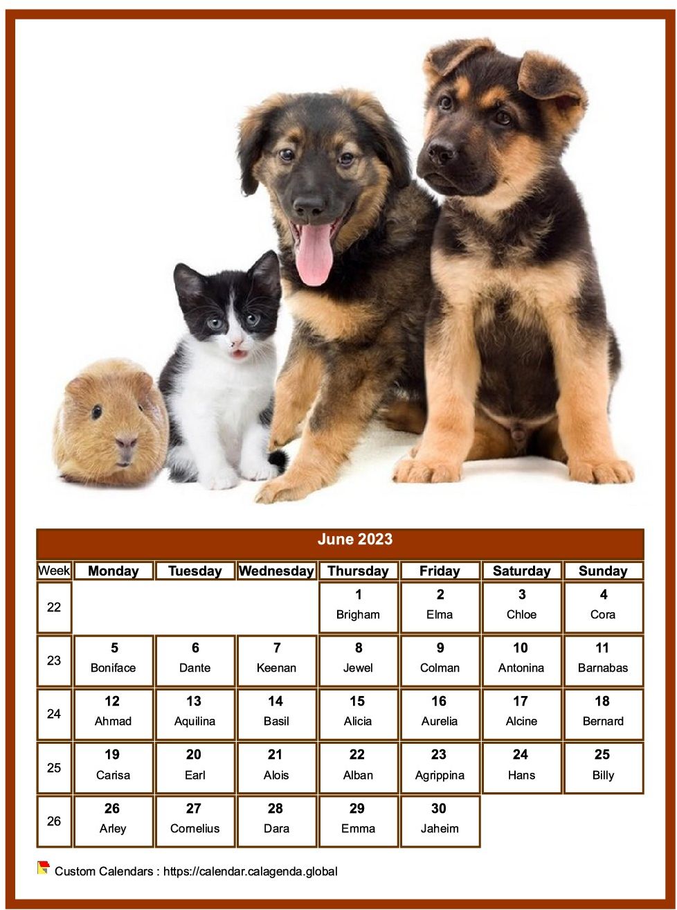 Calendar June 2023 dogs