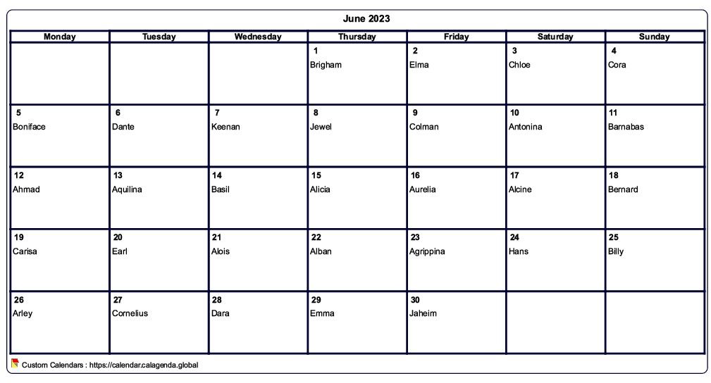 Calendar June 2023 to print blank