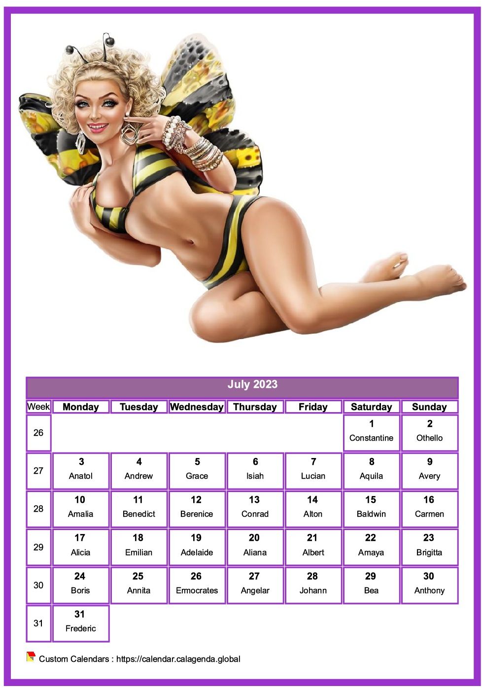 Calendar July 2023 women