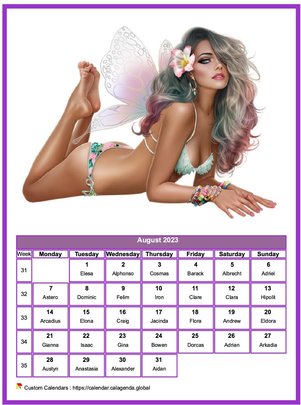 Calendar August 2023 women