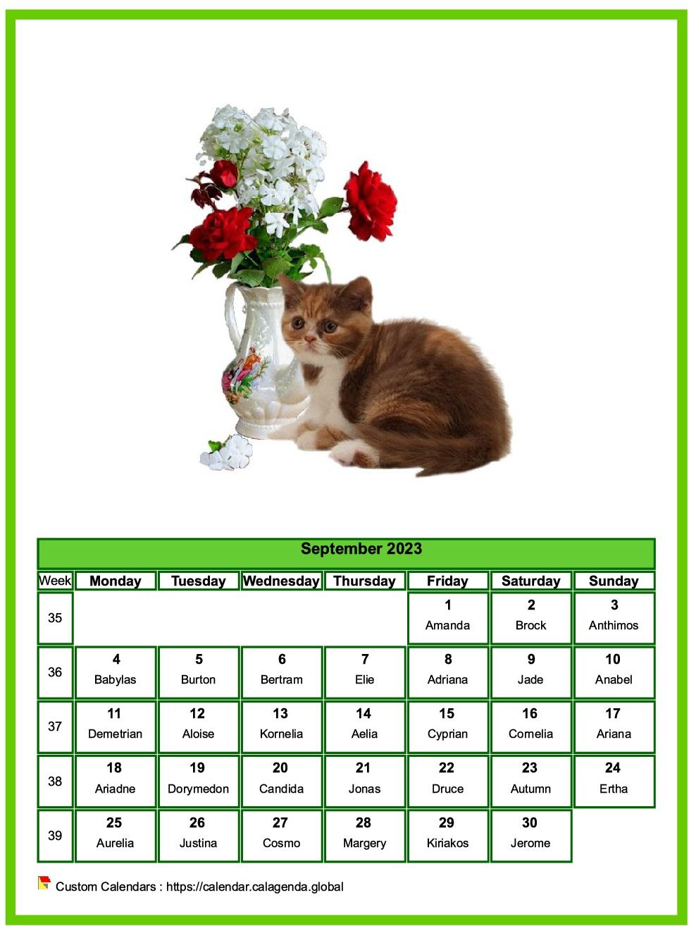 Calendar September 2023 cats