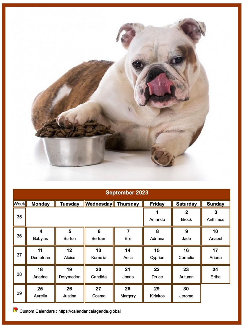 Calendar September 2023 dogs