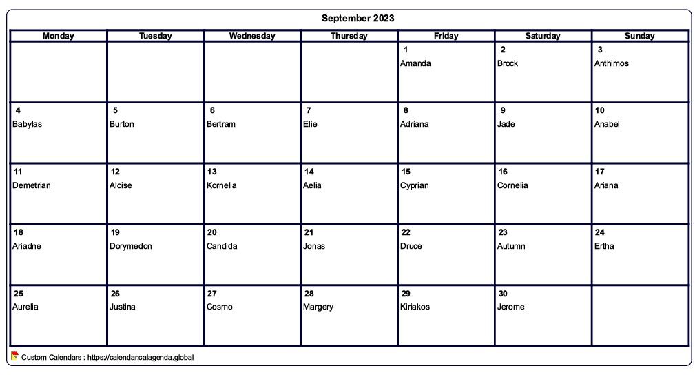 Calendar September 2023 to print blank