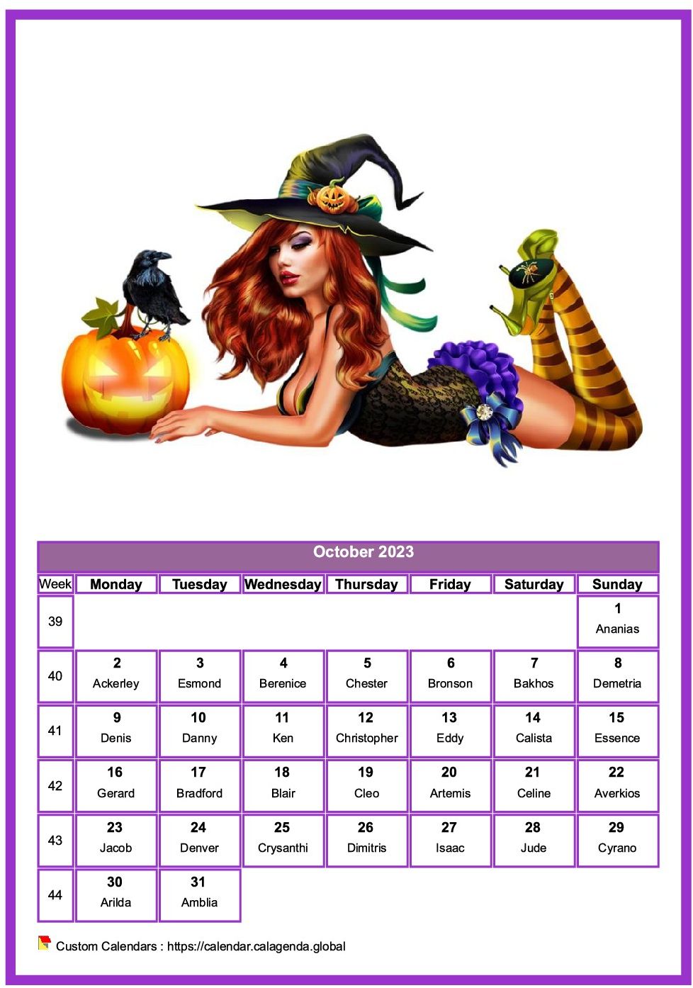 Calendar October 2023 women