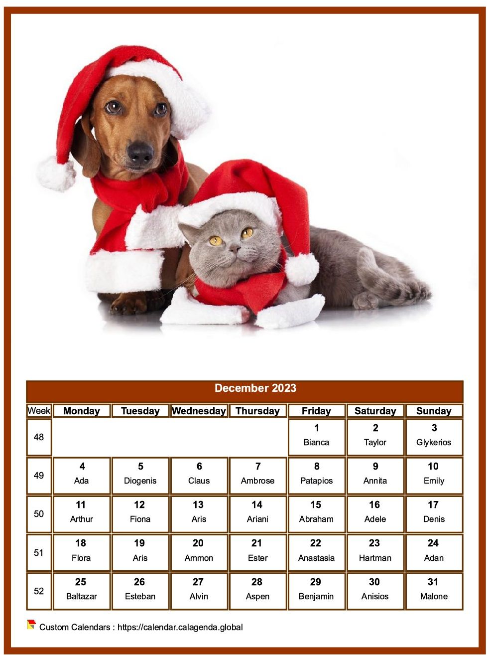 Calendar December 2023 dogs
