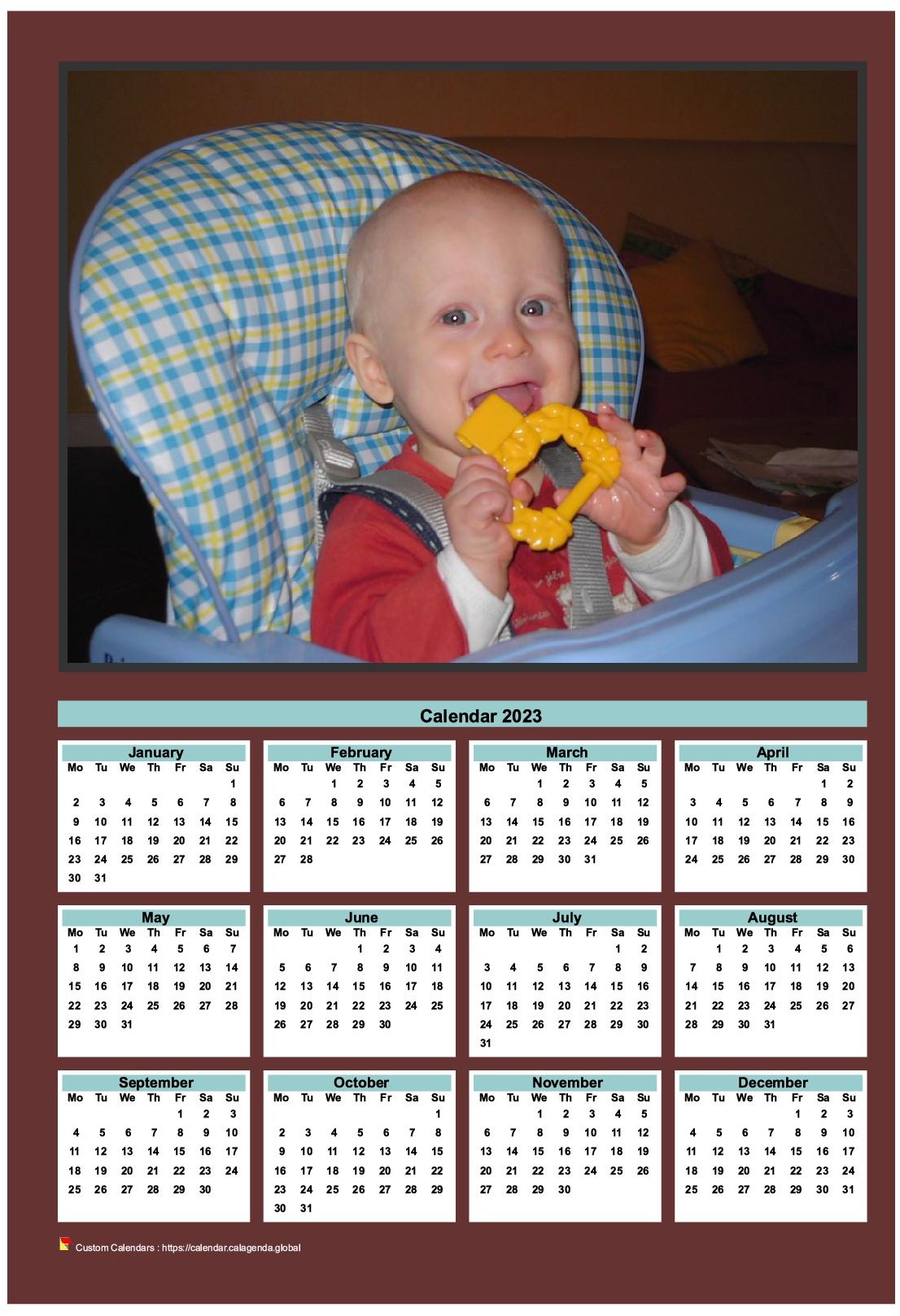 Calendar 2023 annual to print with family photo