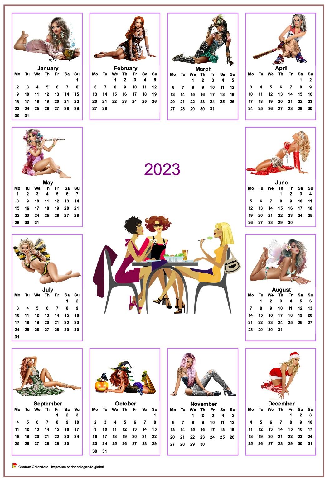  2023 annual calendar tubes women