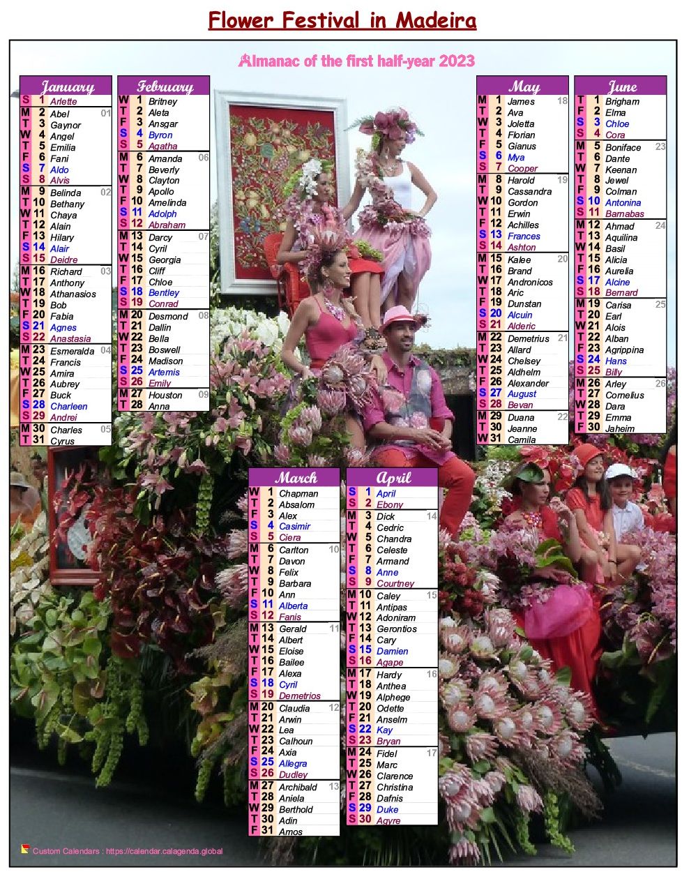 Calendar 2023 half-year flower festival in Madeira