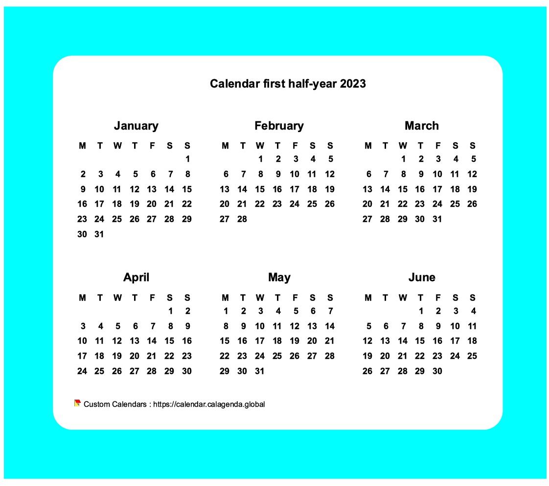 Calendar 2023 halfyear with border