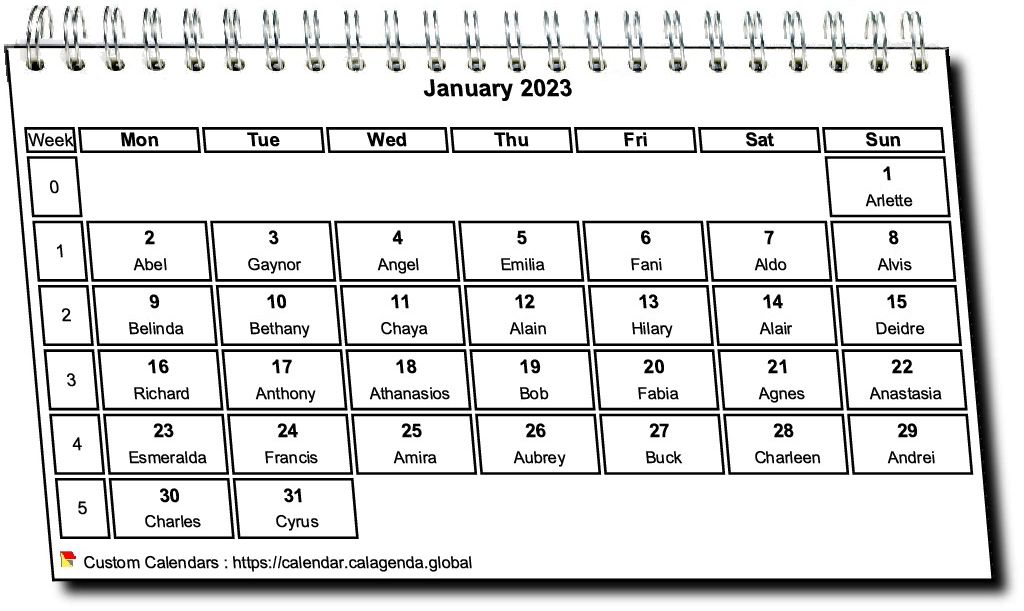 Calendar monthly 2023 in spirals