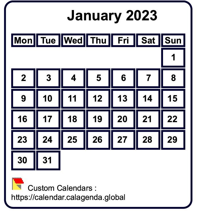 Calendar monthly 2023 to print, white background, tiny size, pocket