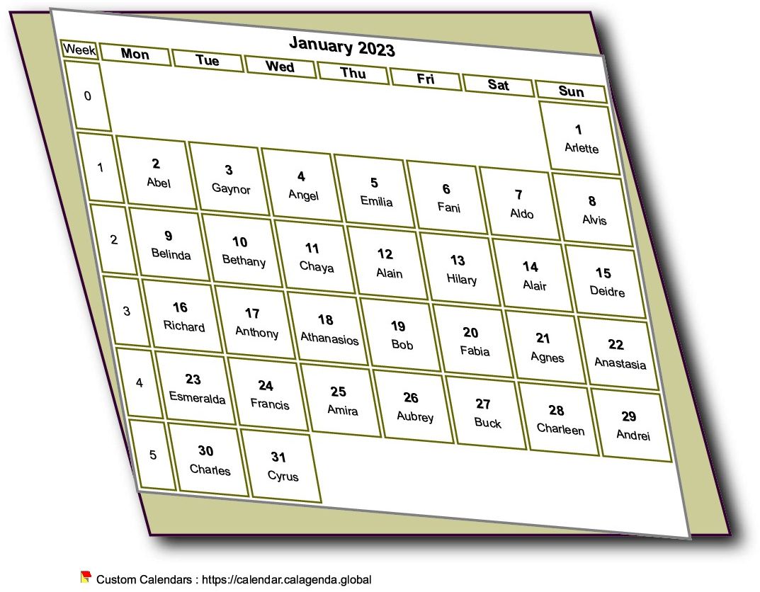 Calendar monthly 2023 to print, style 3D