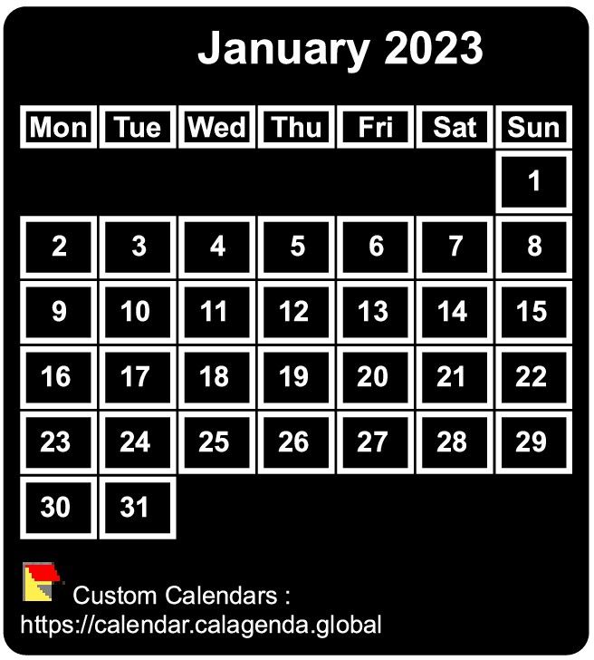 Calendar monthly 2023 to print, black background, tiny size, pocket size, special wallet