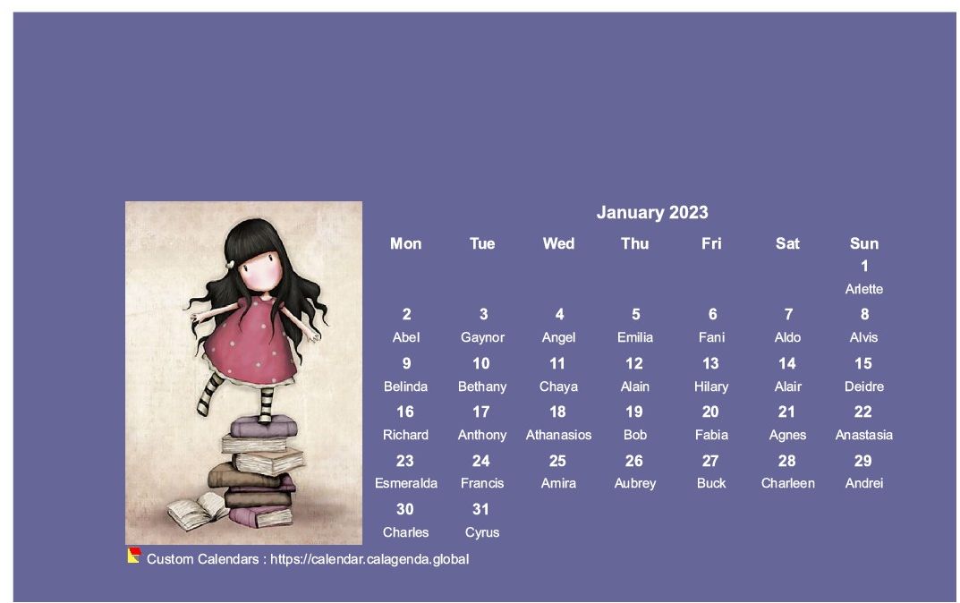 Calendar monthly 2023 Gorjuss
