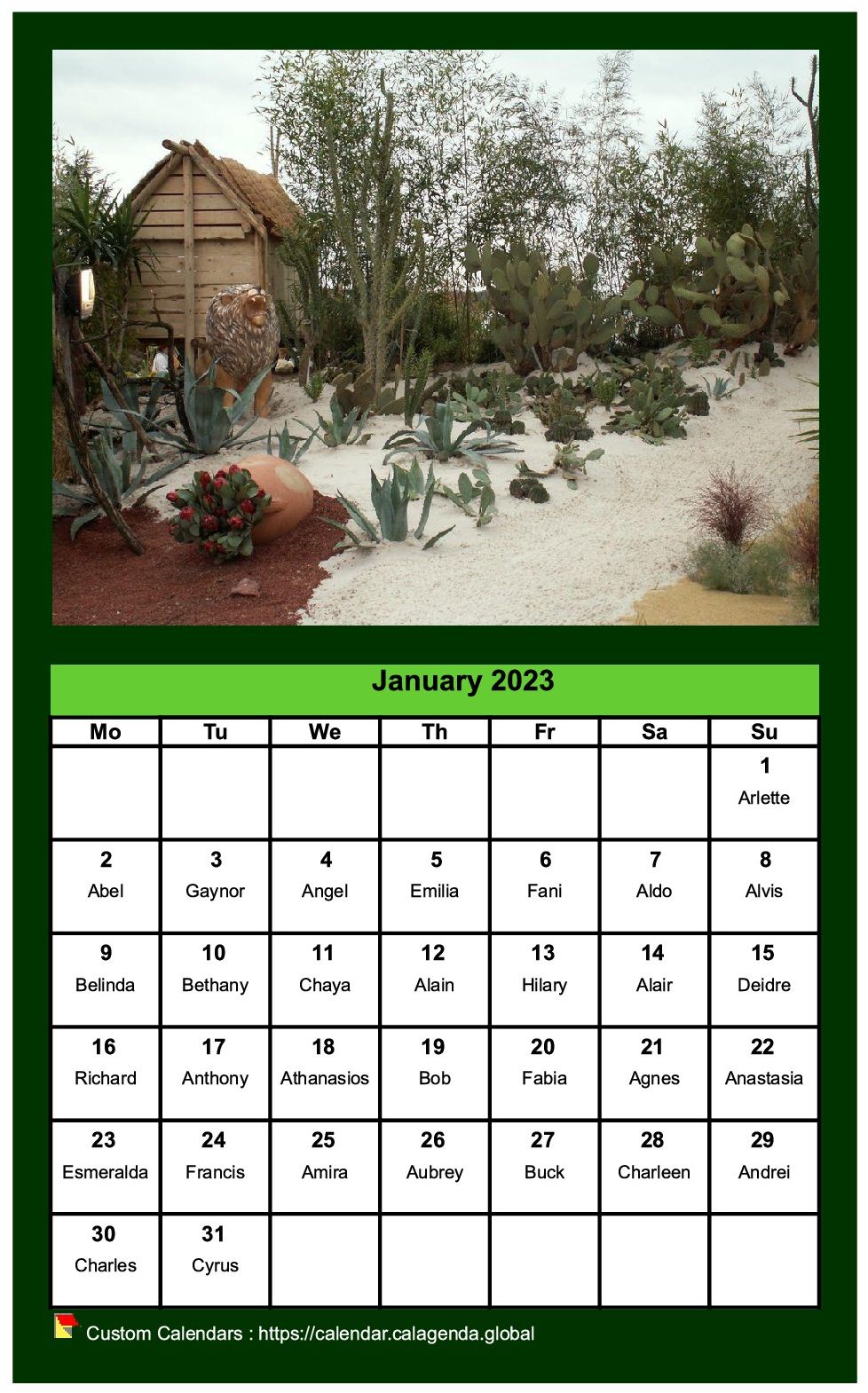 Calendar monthly 2023 with a different photo every month