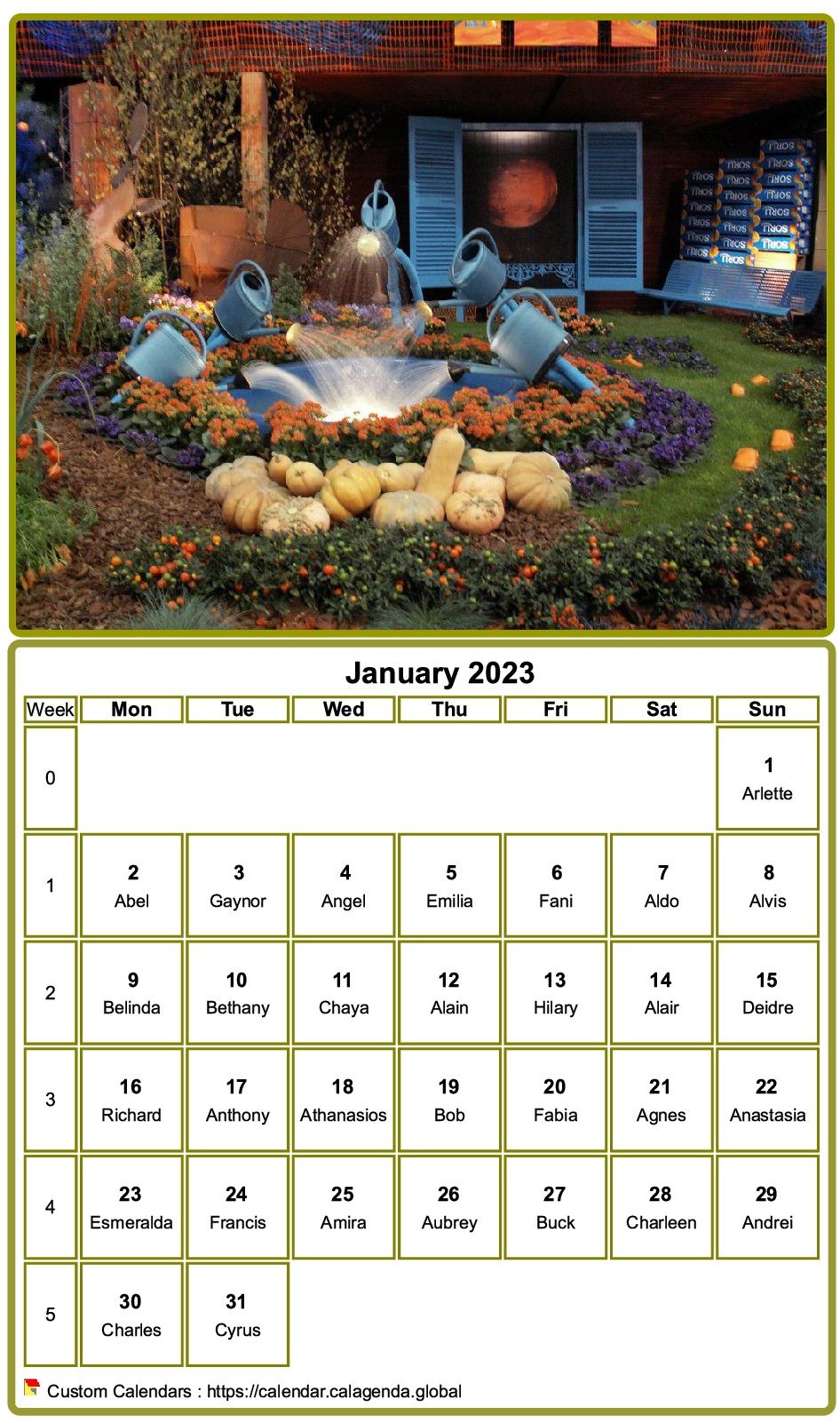 Calendar 2023 to print, monthly, with photo at the top