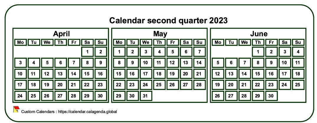 Calendar 2023 to print quarterly, tiny pocket format, white background