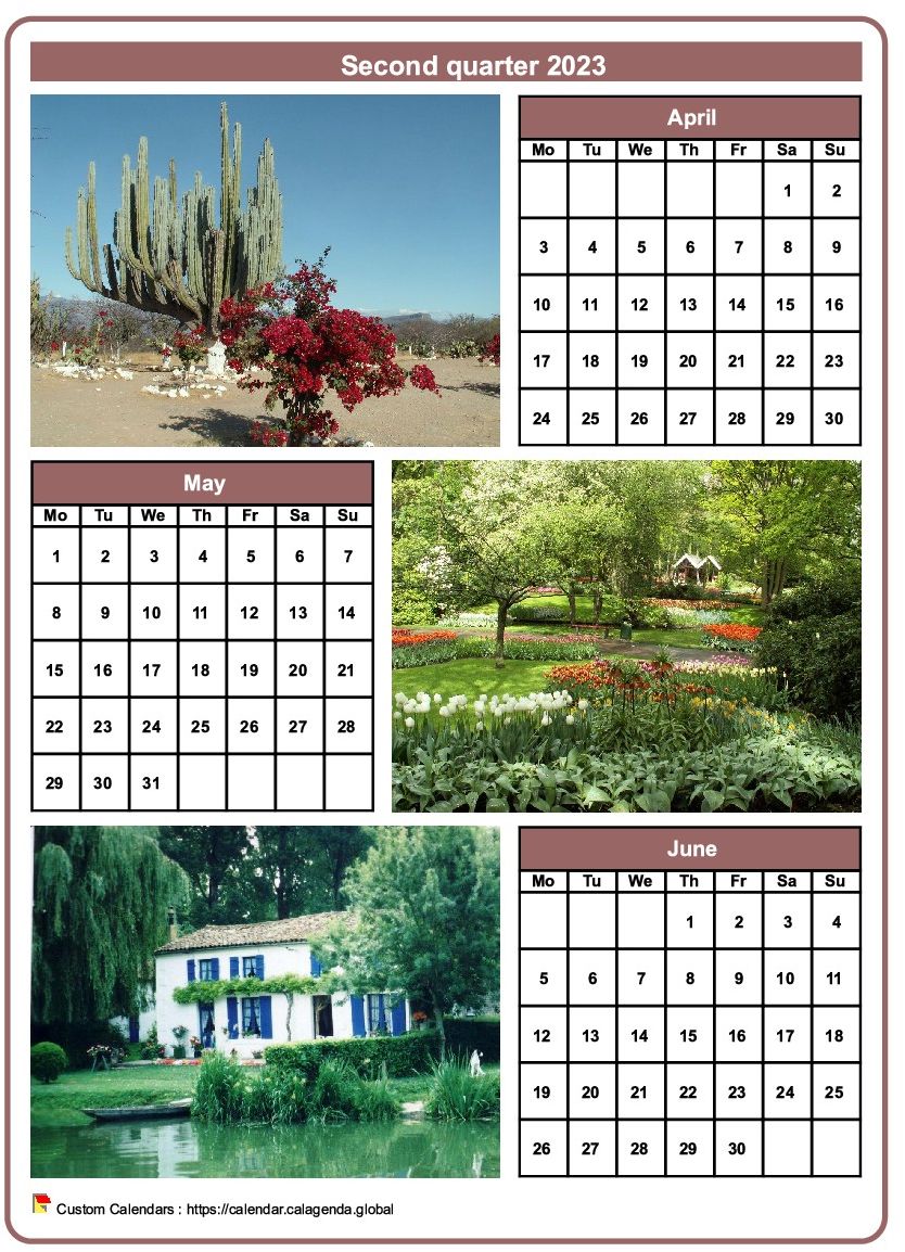 Calendar 2023 quarterly with a different photo every month