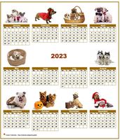 Annual 2023 calendar with 10 pictures of dogs