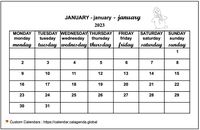 January 2023 calendar for primary schools