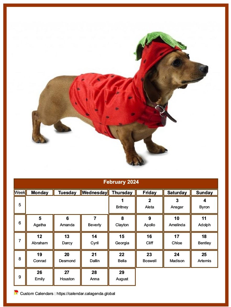 Calendar February 2024 dogs