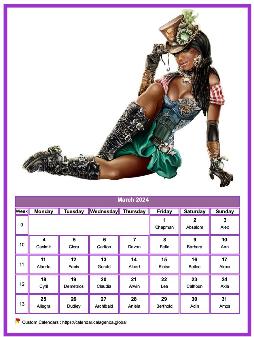 Calendar March 2024 women