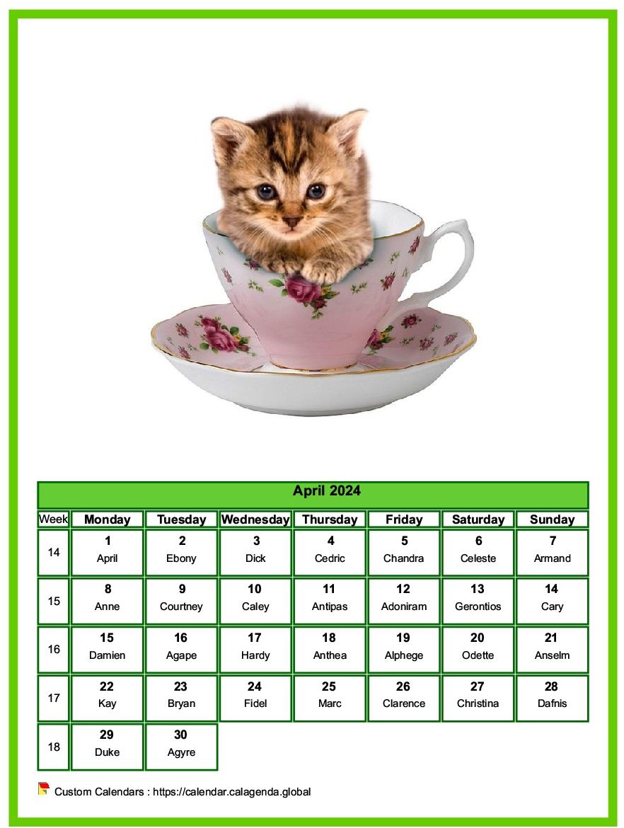 Calendar April 2024 cats