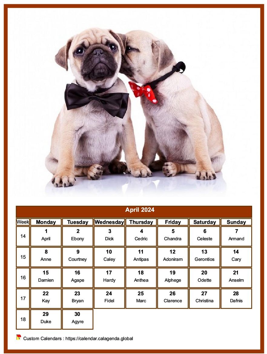 Calendar April 2024 dogs
