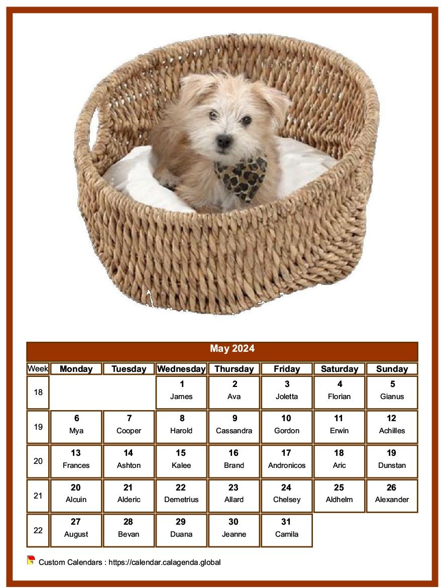 Calendar May 2024 dogs