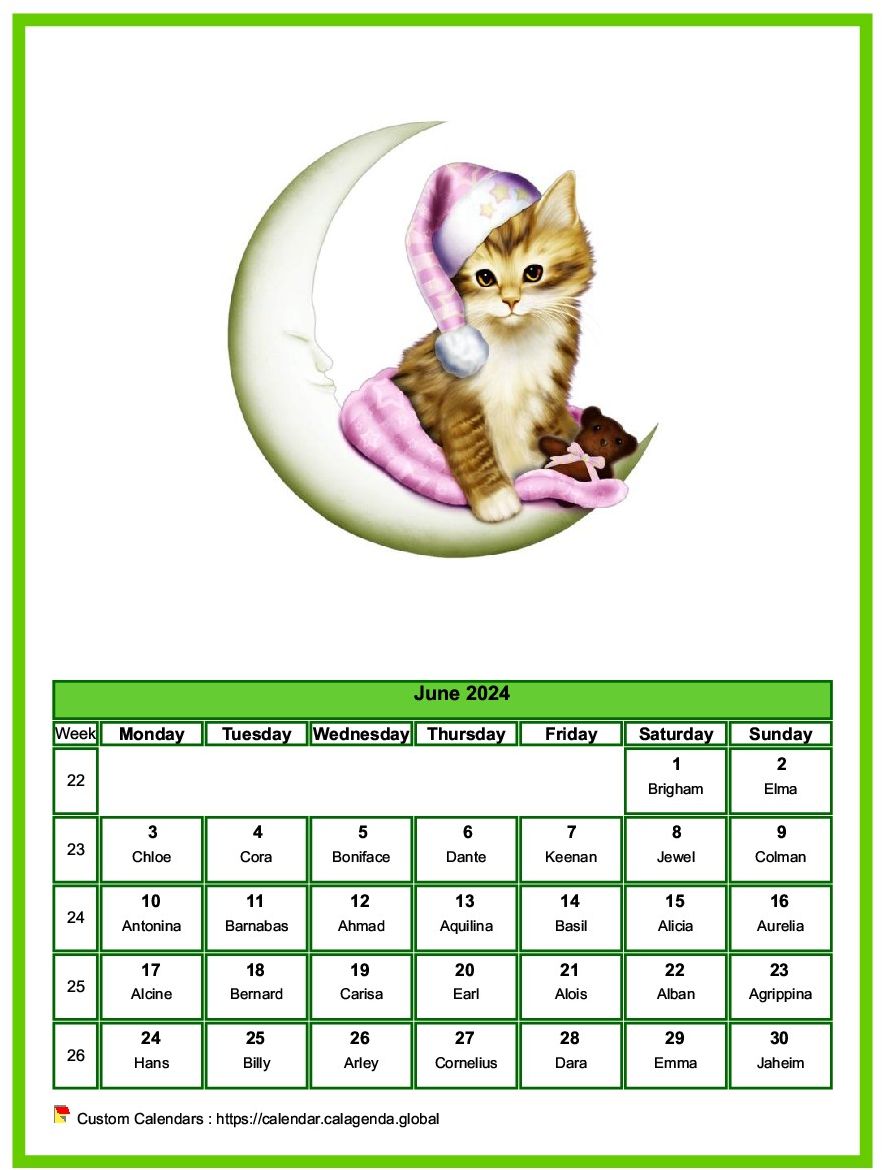 Calendar June 2024 cats