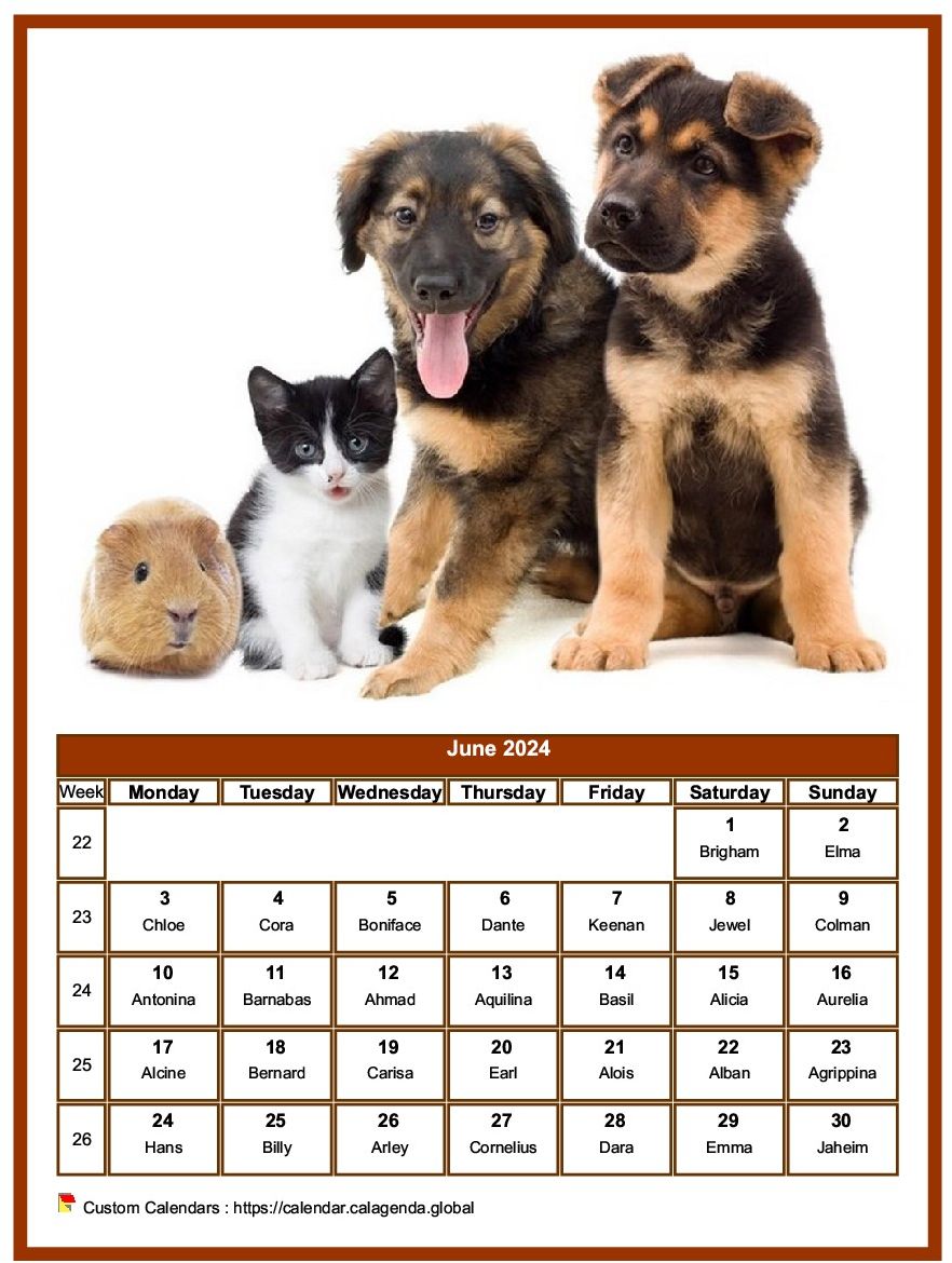 Calendar June 2024 dogs
