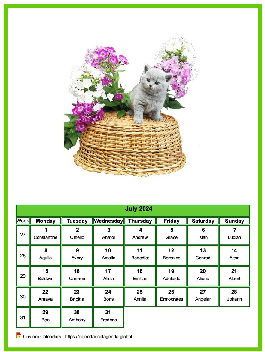 Calendar July 2024 cats