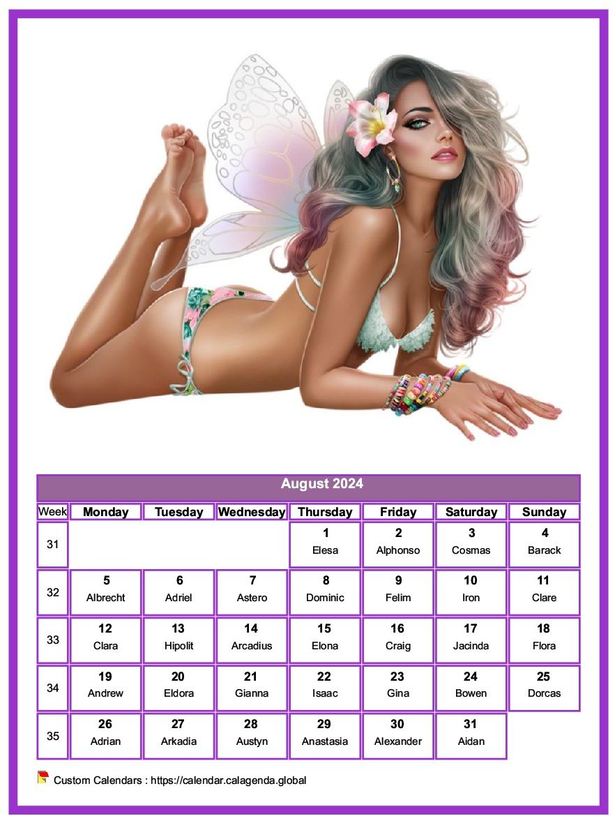 Calendar August 2024 women