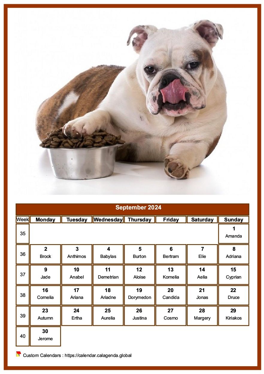 Calendar September 2024 dogs