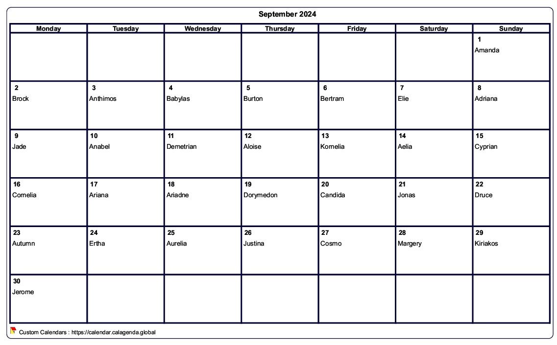 Calendar September 2024 to print blank