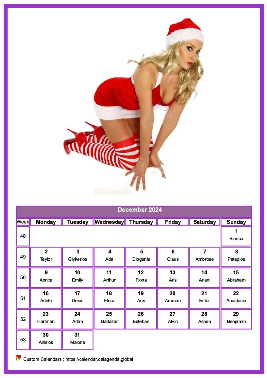 Calendar December 2024 women