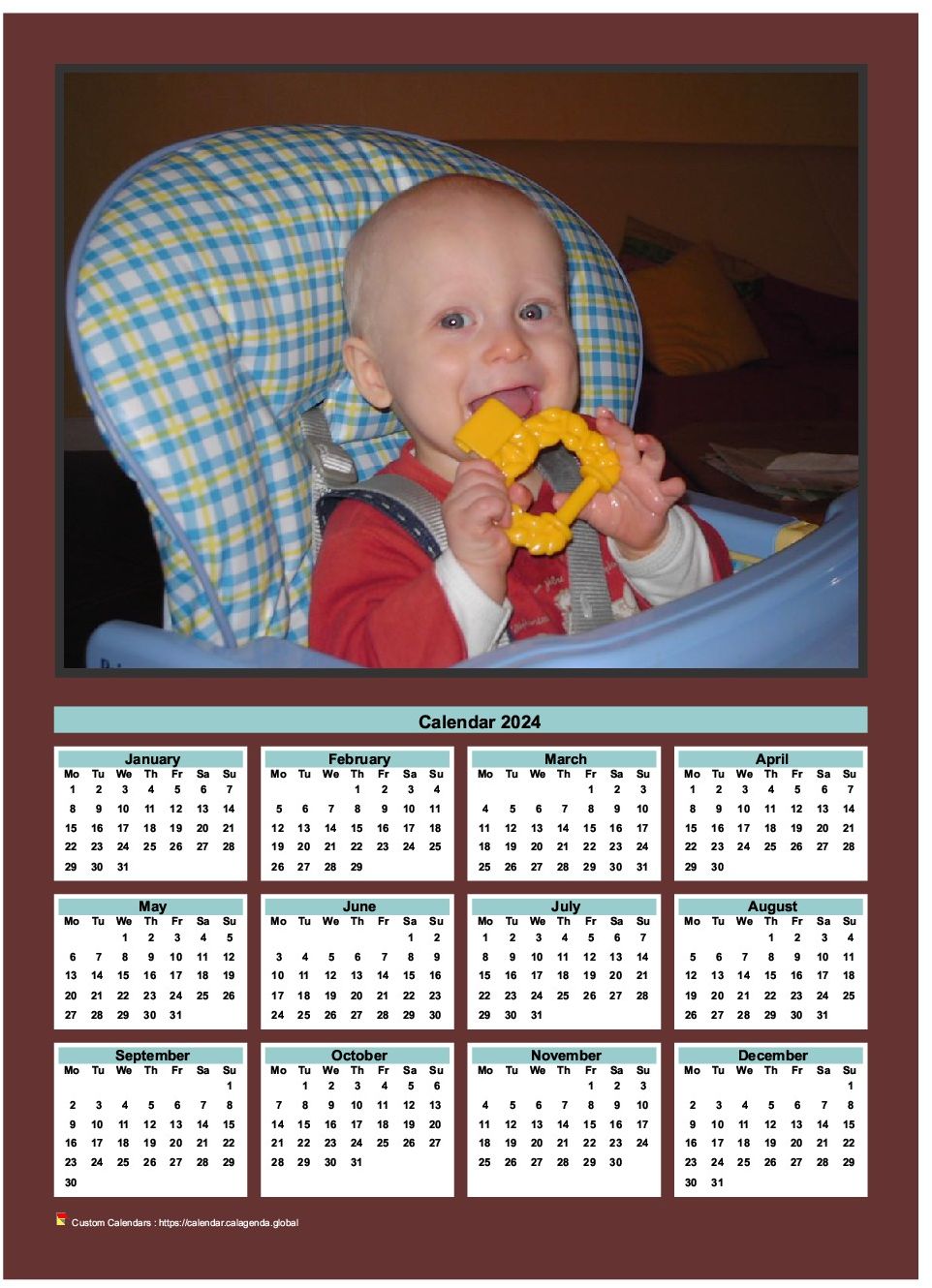 Calendar 2024 annual to print with family photo