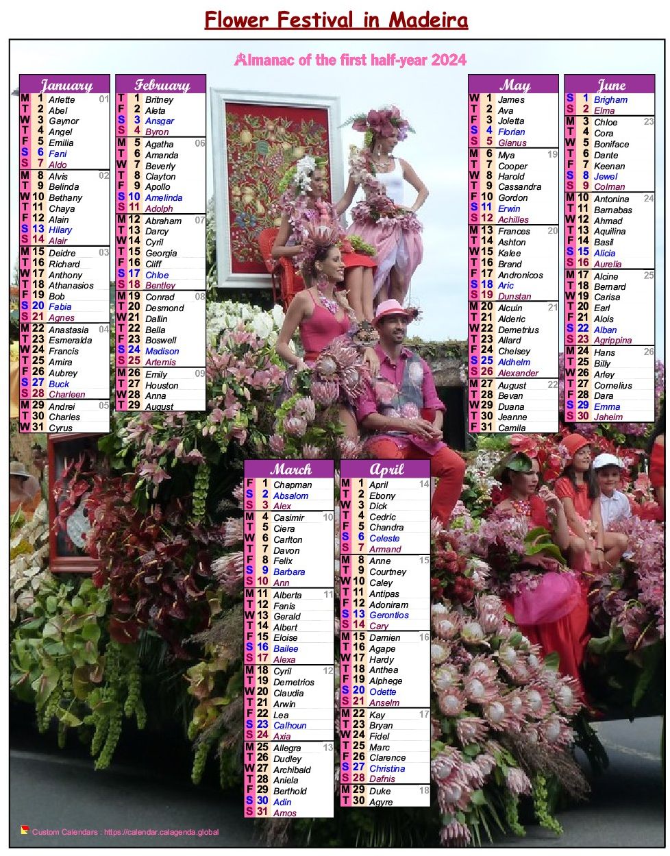 Calendar 2024 half-year flower festival in Madeira