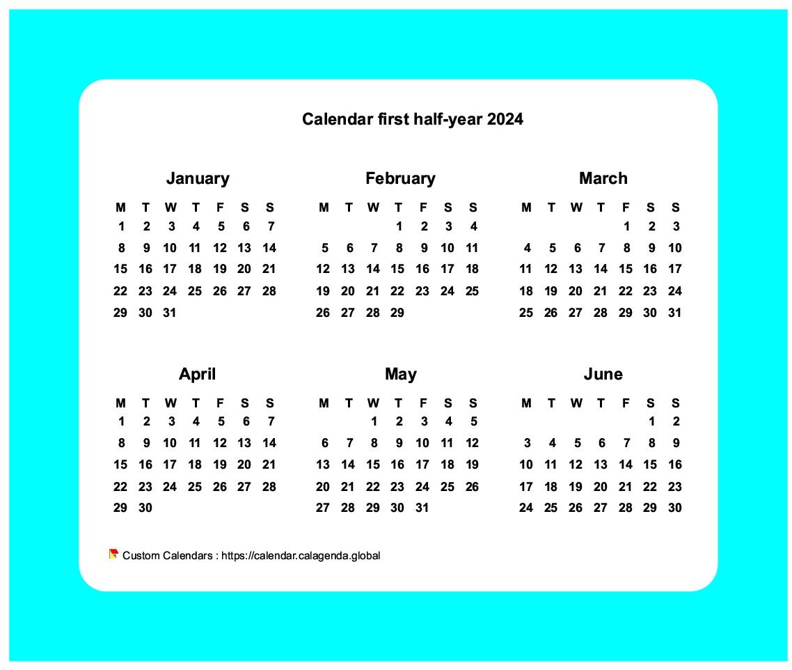 Calendar 2024 half-year with border