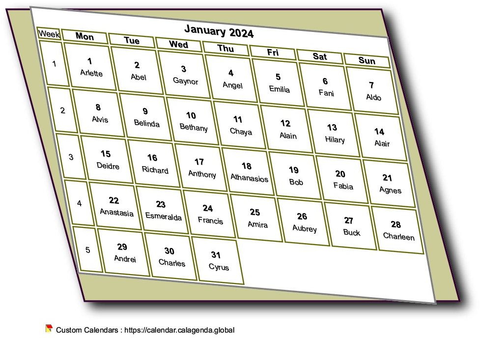 Calendar monthly 2024 to print, style 3D