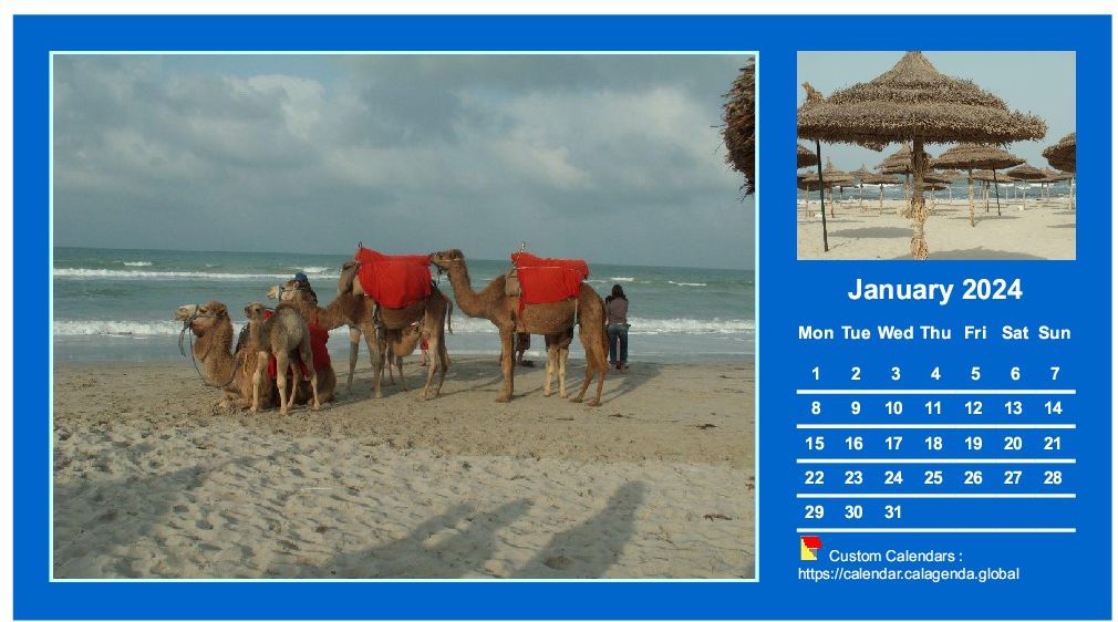 Calendar monthly 2024 with two photos